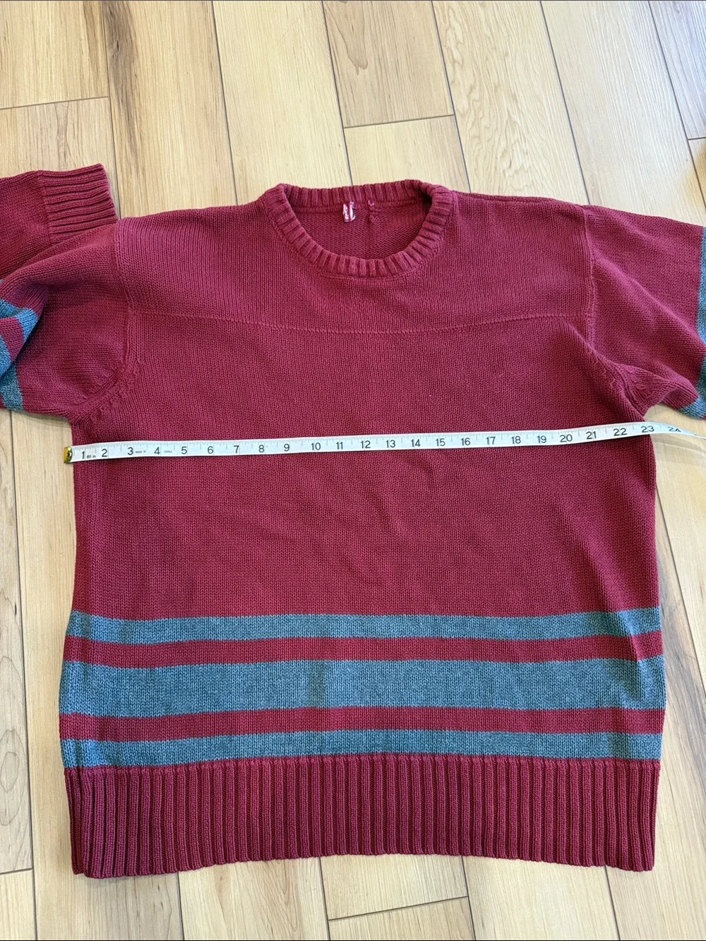 Levi's Men's Crewneck Sweater in Burgundy with Gray Stripes